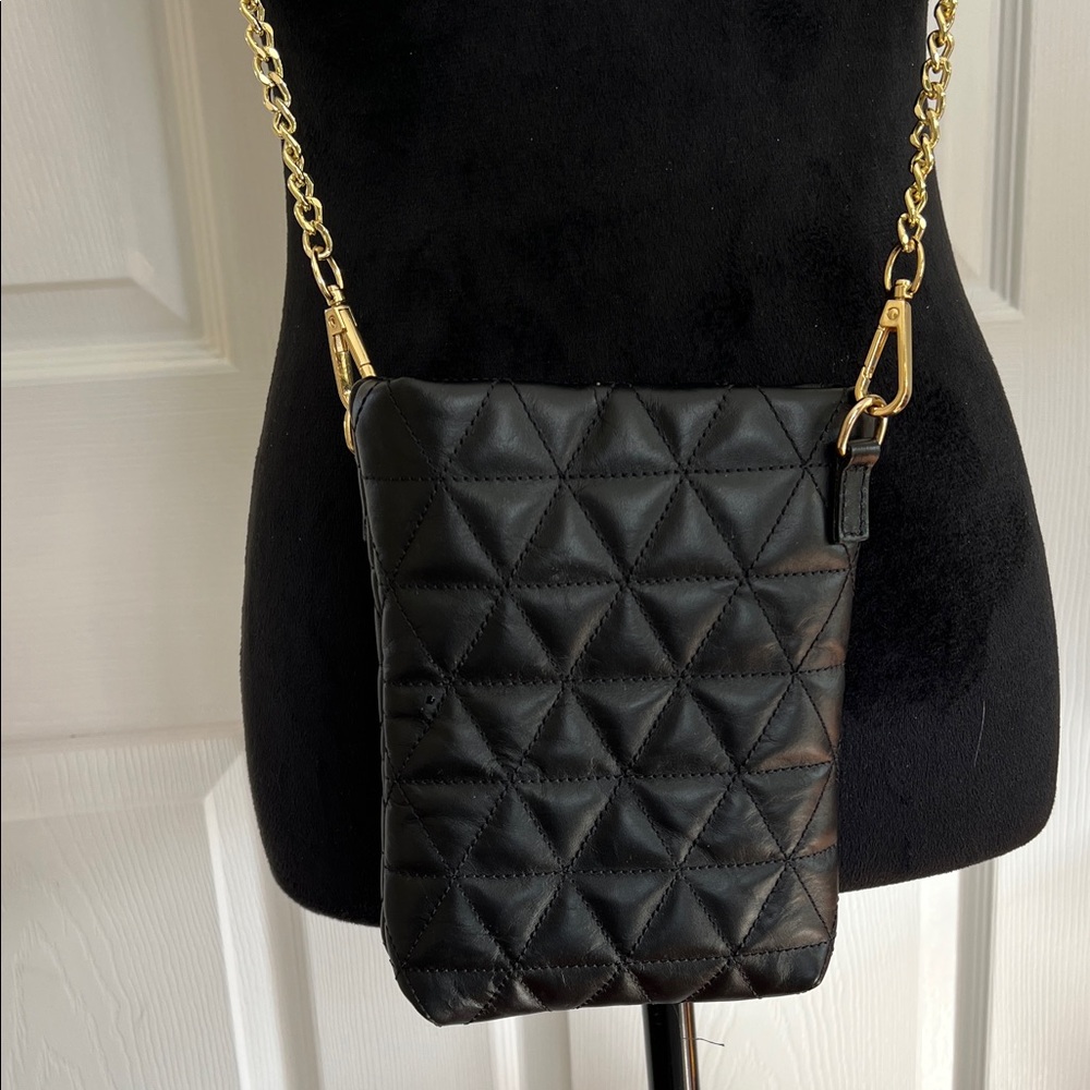 Italian Genuine Leather Quilted Crossbody Bag Gold Chain Strap Made in Italy